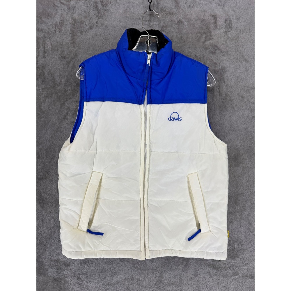 Dawls Blue White Colorblock Puffer Vest Womens L Full Zip Fleece Collar Korea